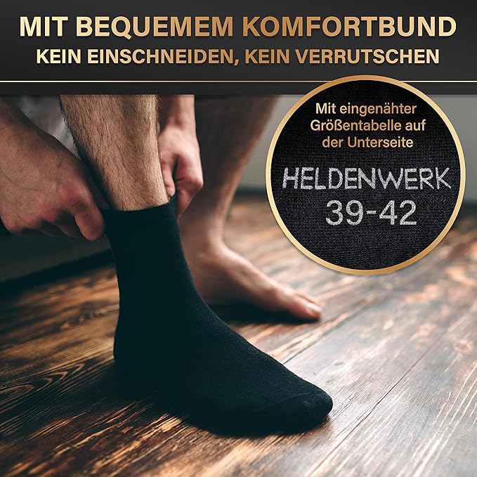 HELDENWERK Chaussettes homme en coton respirant sans couture oppressante, chaussettes homme d'affaire, chaussettes costume - Taille 47-50 - (8 x noir, 2 x gris, 2 x bleu marine)