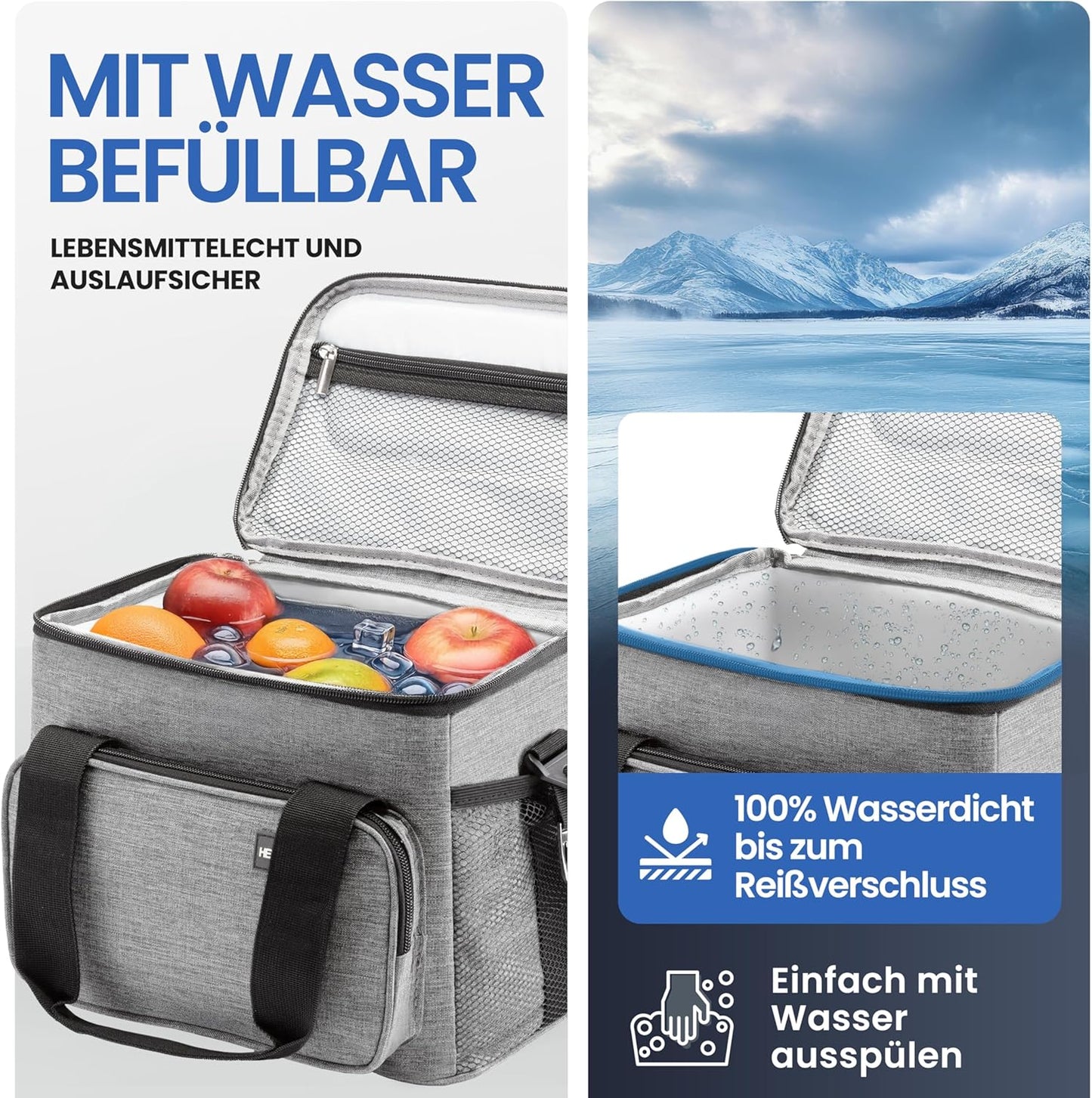 HELDENWERK Cooler Bag Small & Foldable - 10 Liter Thermal Lunch Bag - Insulated, Waterproof & Leakproof - Cooler Bag - Brunch and Lunch Bag - Light Grey