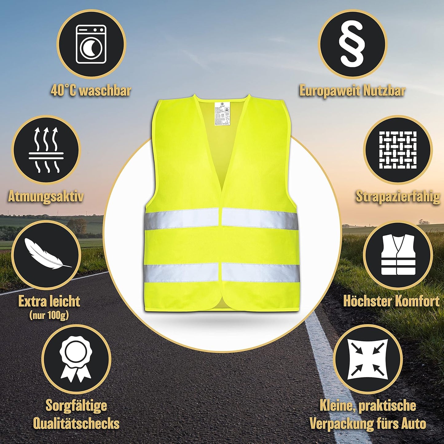 Gilets de sécurité Heroic pour la voiture - Ensemble 5+1 - Comprend un gilet pour enfants - Approuvé par l'UE - Réfléchissant - Jaune