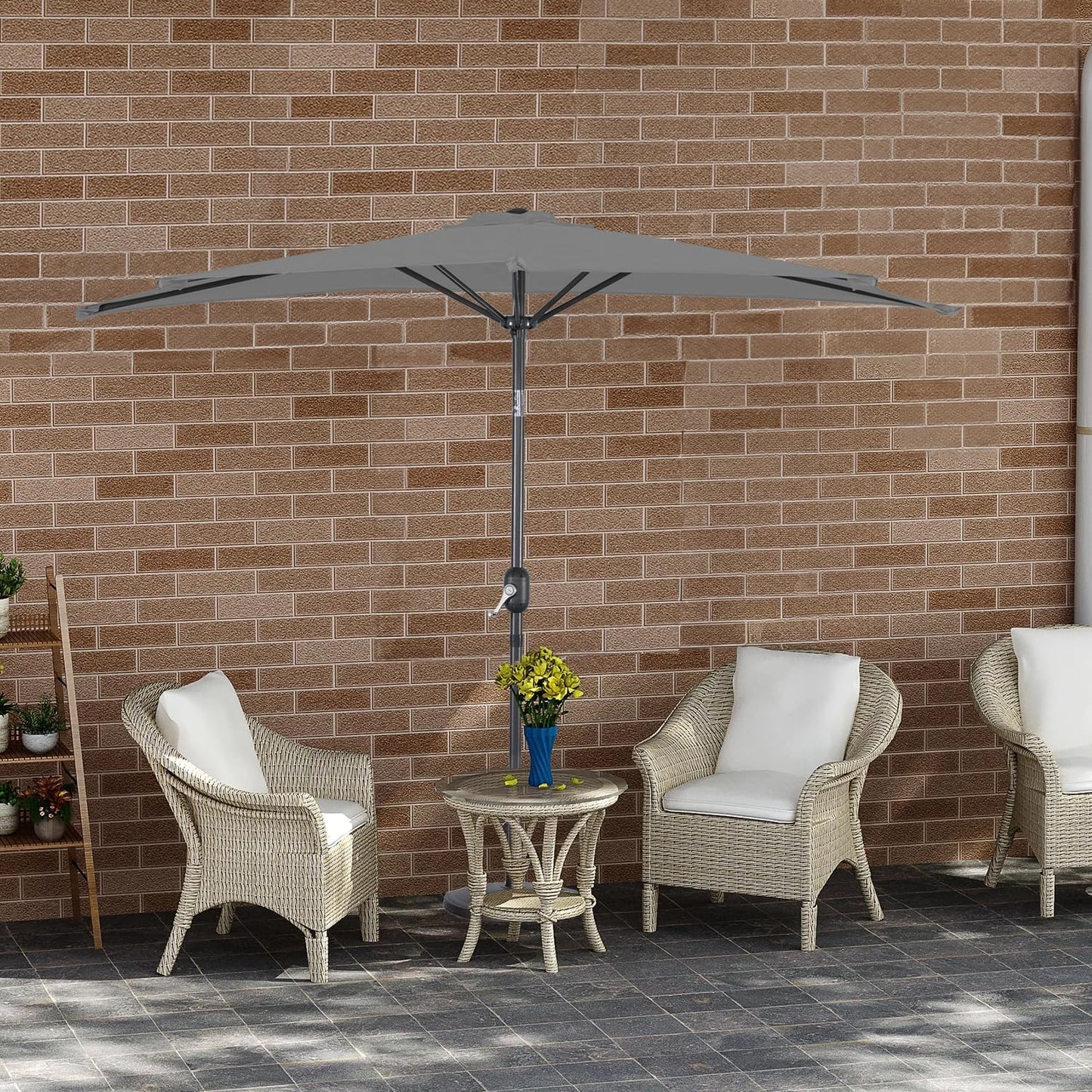 Angel Living Parasol de balcon - Semi-circulaire - 245 x 120 cm - Gris