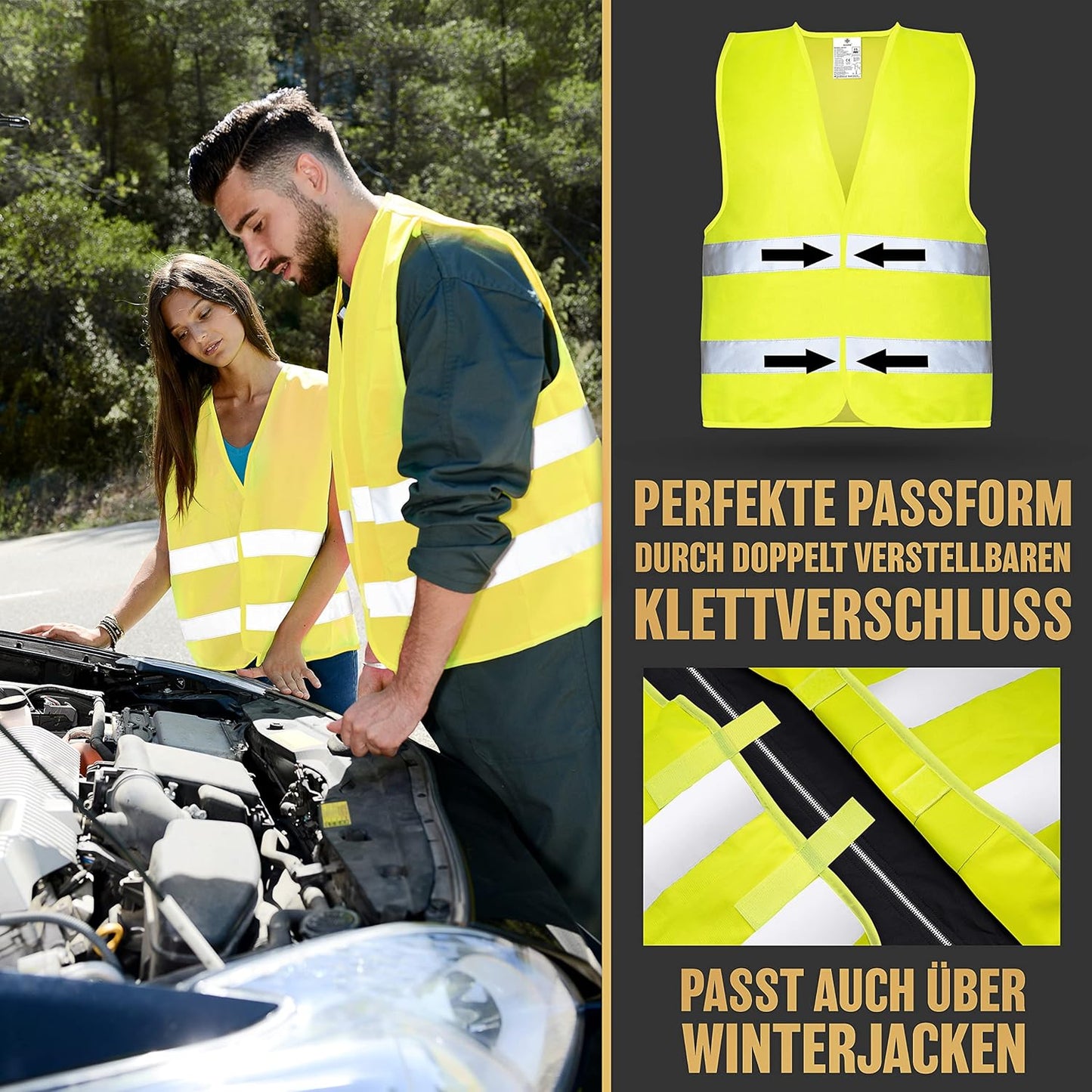 Gilets de sécurité Heroic pour la voiture - Ensemble 5+1 - Comprend un gilet pour enfants - Approuvé par l'UE - Réfléchissant - Jaune