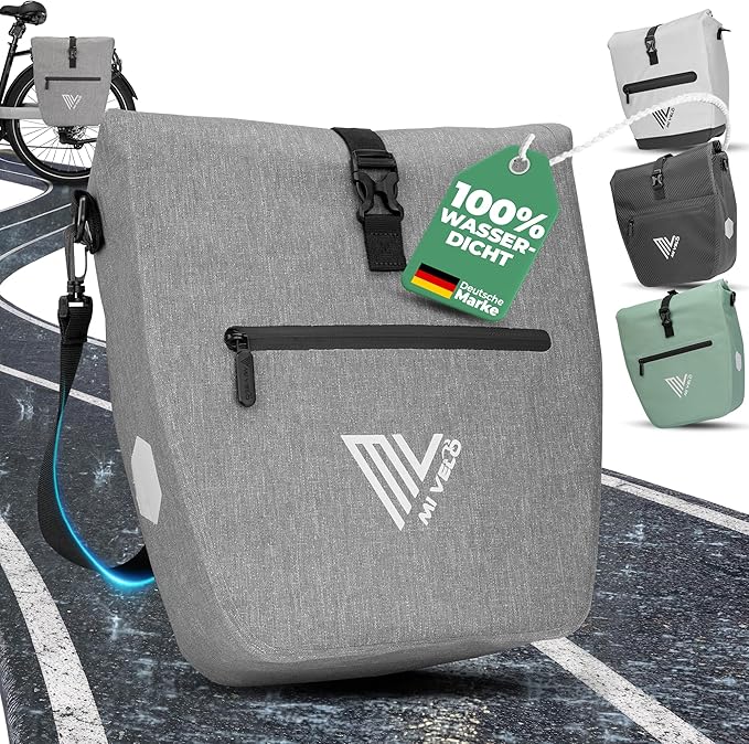 MIVELO Pannier - Imperméable & Incl. Bandoulière & Compartiment pour ordinateur portable - 20 litres - Gris