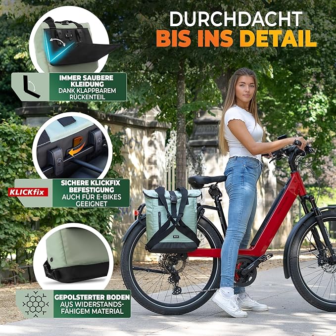 MIVELO - Sac à dos et sac à bagages pour vélo - Résistant à l'eau & 22 litres - Mint