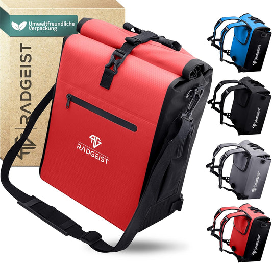 RADGEIST 3in1 bike bag for carrier - sac à dos pour vélo - sac de transport - sac à bandoulière - avec compartiment pour ordinateur portable - étanche - 25L - rouge