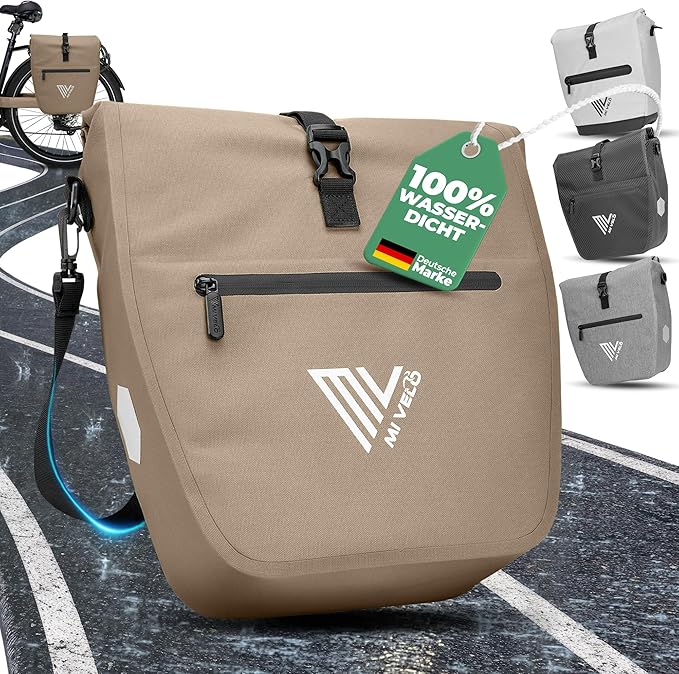 MIVELO Pannier - Imperméable & Bandoulière incluse - 20 litres - Sandbeige