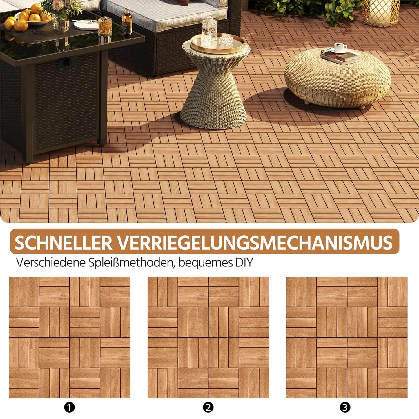 Yaheetech Dalles de terrasse en bois d'acacia marron clair - 27 pièces - 30 x 30 cm - Dalles à cliquer résistantes à l'eau pour balcon, terrasse et jardin