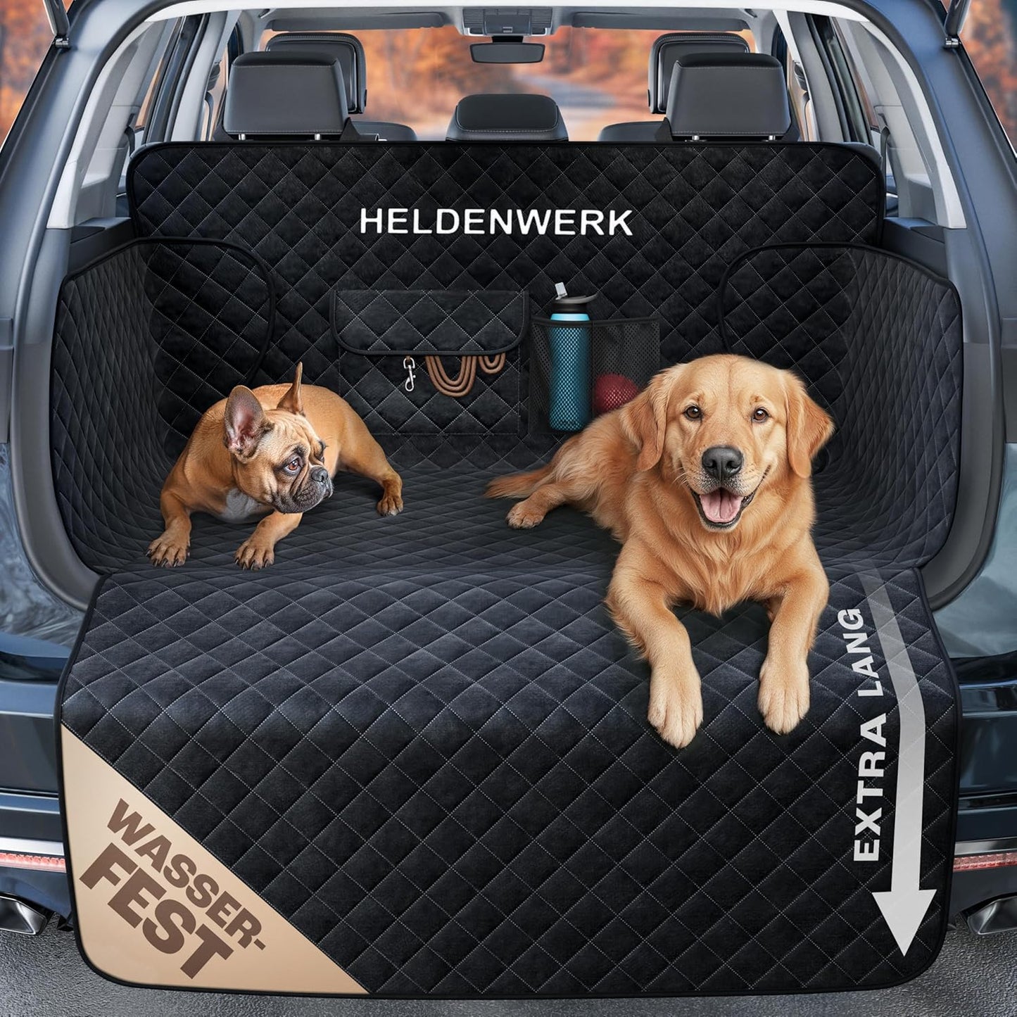 HELDENWERK Protège-bottes pour chiens - Imperméable et résistant aux rayures - Avec protection latérale et pare-chocs - Adaptation universelle - Premium rembourré - Noir