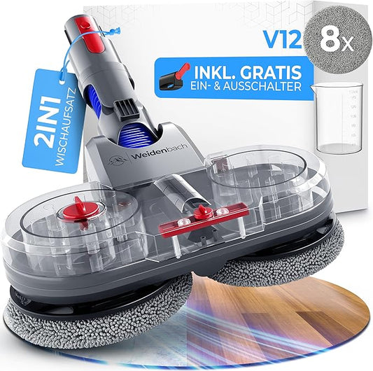 Gagnant du test - Balai à franges pour Dyson V12 - aspirateur électrique - balai à franges - aspirateur eau et poussière - avec réservoir d'eau amovible, porte-recharge et 8 balais à franges lavables