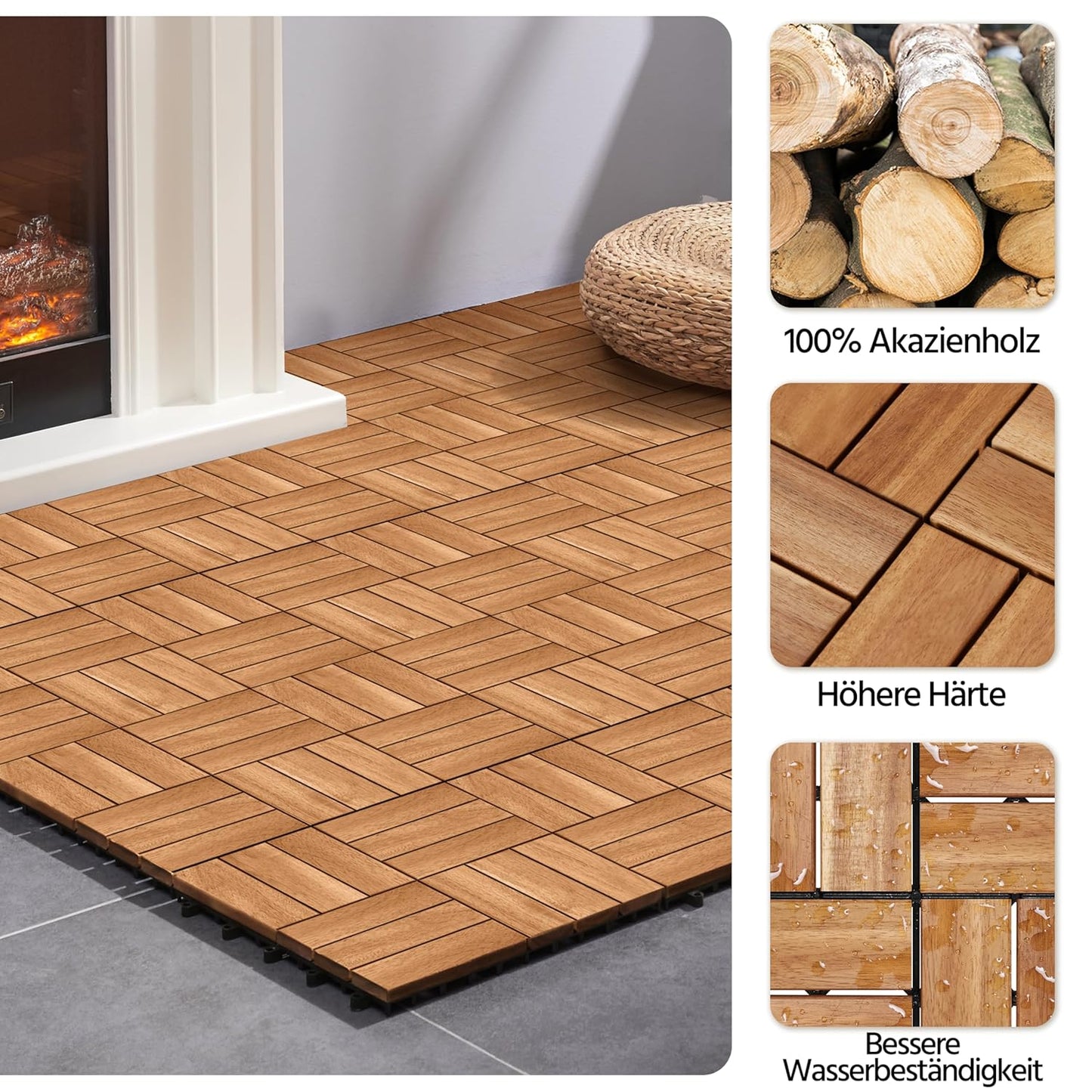 Yaheetech Dalles de terrasse en bois d'acacia marron clair - 27 pièces - 30 x 30 cm - Dalles à cliquer résistantes à l'eau pour balcon, terrasse et jardin