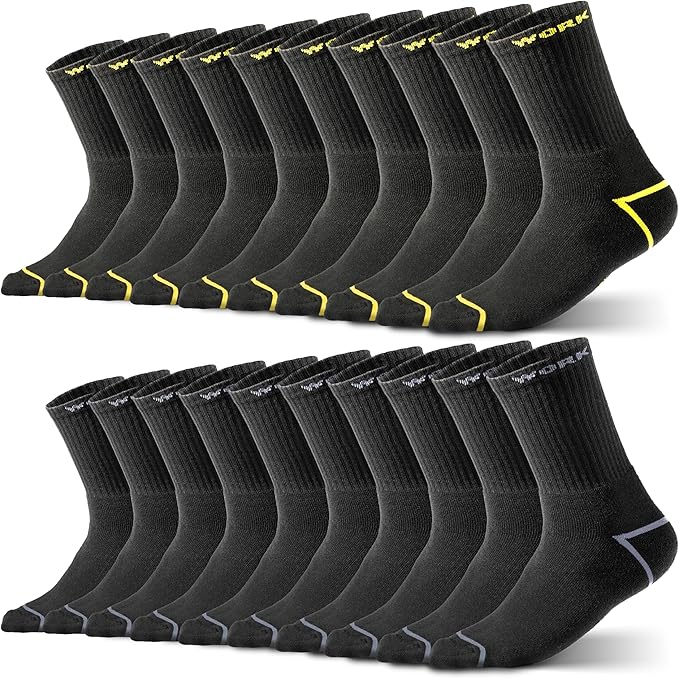 Hero work 10 paires de chaussettes de travail pour hommes - Renforcées, coton respirant, ceinture confortable - Taille 47-50