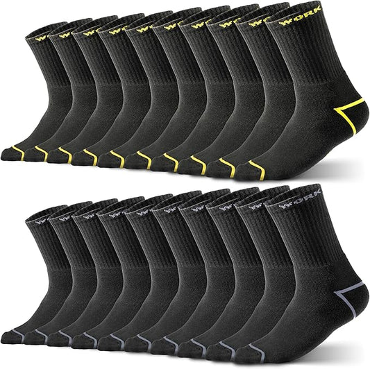 Hero work 10 paires de chaussettes de travail pour hommes - Renforcées, coton respirant, ceinture confortable - Taille 47-50