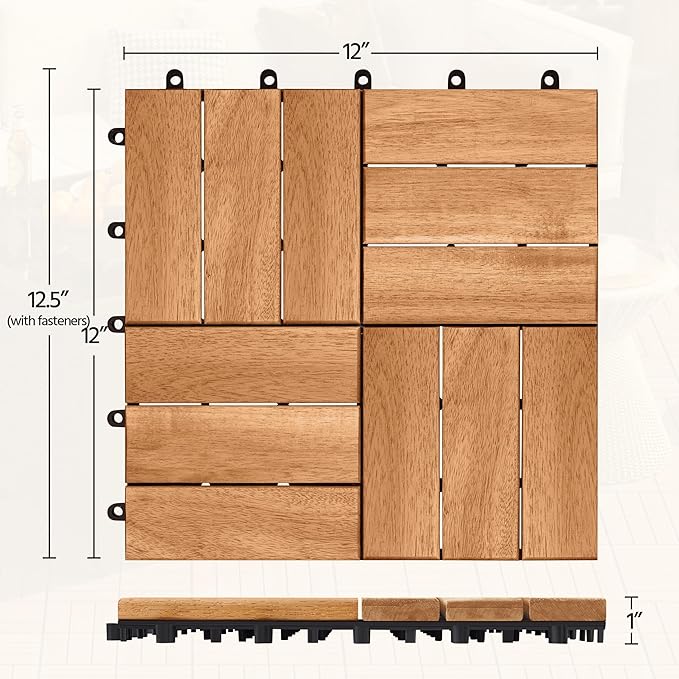 Yaheetech Terra Tiles - 27 pièces - Bois d'acacia - Résistant à l'eau - 30x30 cm - Brun