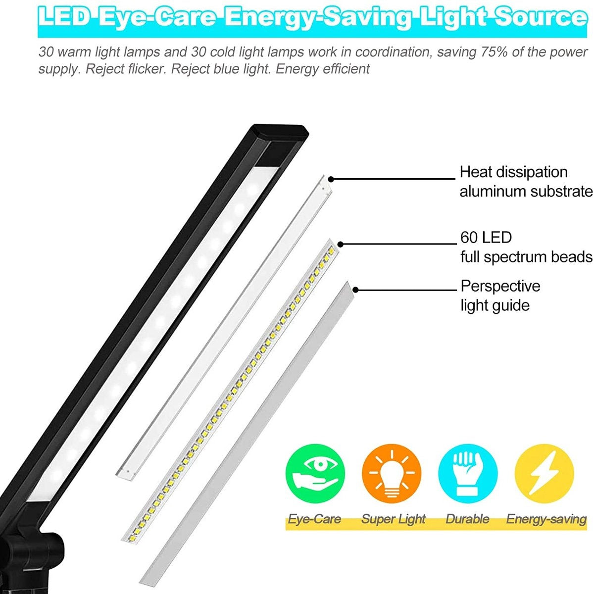 Fuegobird EK009 Lampe de bureau LED - Filaire - Chargement sans fil pour téléphone - Dimmable - Pliable - Smart Touch - Technologie Qi - Noir