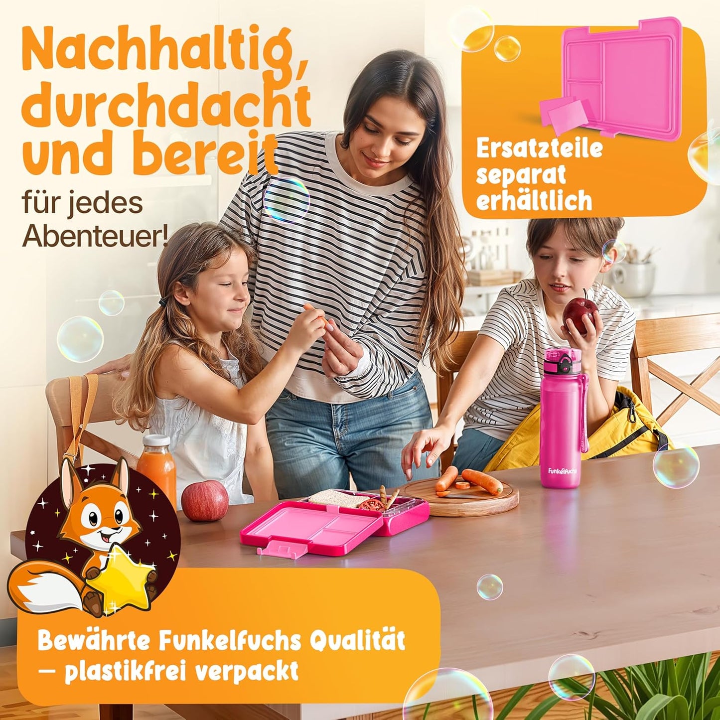 Funkelfuchs® - Boîte à lunch pour enfants avec compartiments - 500ml, rose - Boîte à lunch étoile, petite - Boîte à snack, boîte à snack, boîte à lunch, boîte à repas, boîte à bento pour enfants - pour l'école, la garderie et le jardin d'enfants