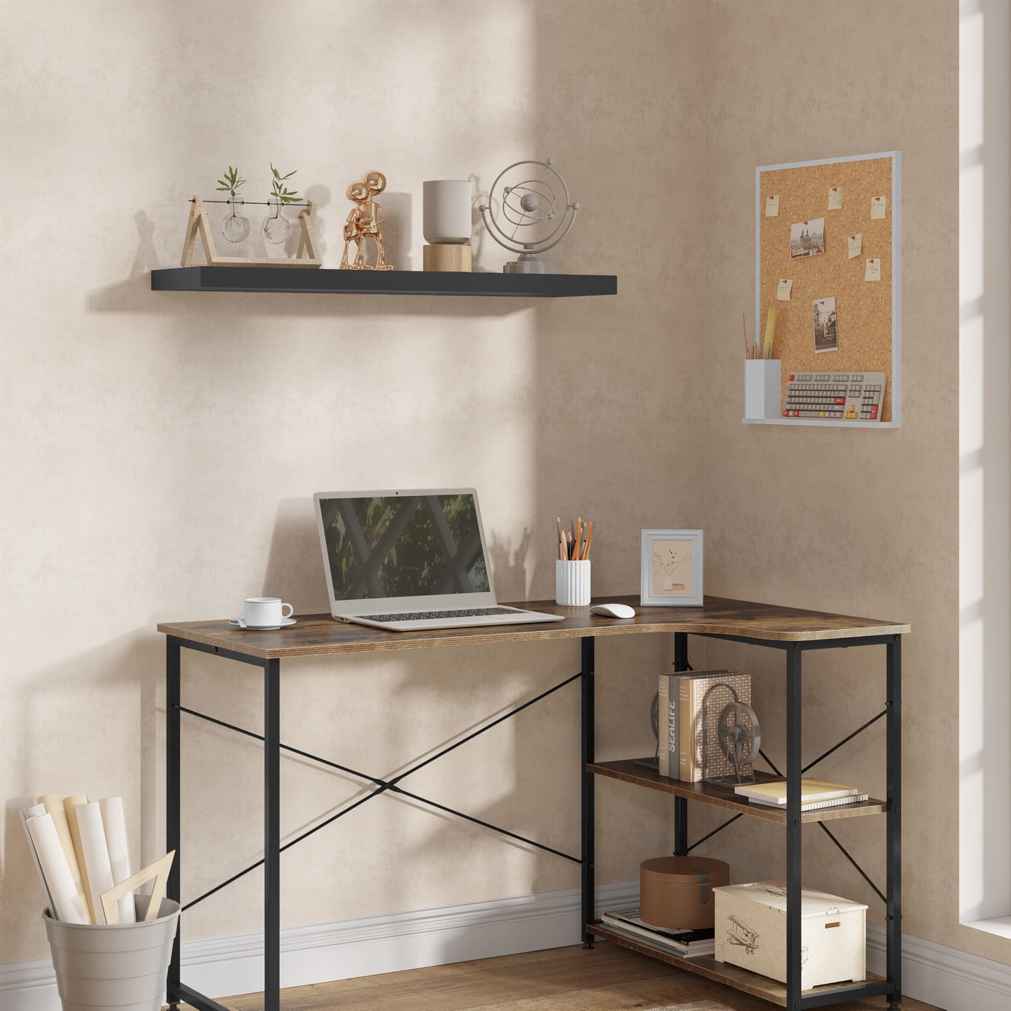 WOLTU RG9368dgr - Étagère murale suspendue - MDF plaqué PVC - Gris foncé - 50 x 23 x 3,8 cm
