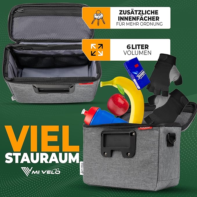 MIVELO Sacoche pour guidon - Déperlant & compatible Klickfix - 7 litres - Gris