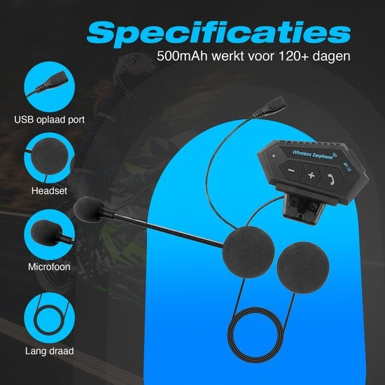Garpex® Casque de moto - Bluetooth - Intercom - Communication - Haut-parleur - Appel mains libres - Facile à utiliser
