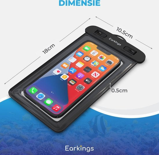 Etuis de téléphone étanches - Drybag Set of 2 - Etui de téléphone sous-marin pour tous les téléphones - Etui de téléphone étanche Earkings - Noir & Orange