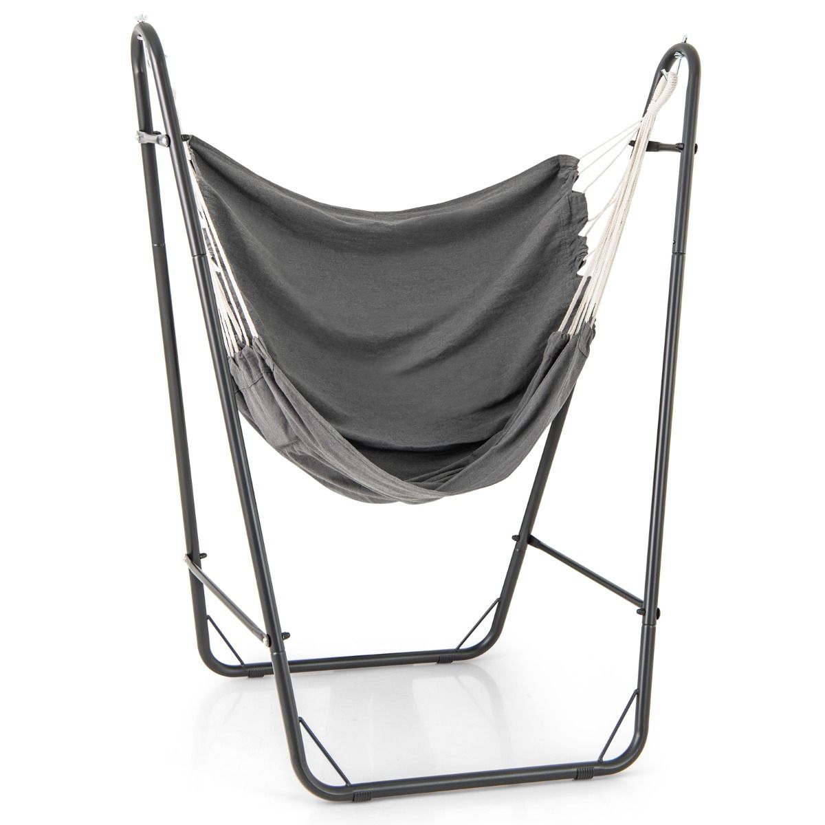 Fauteuil suspendu Coast avec support - Assise en coton et polyester - Poches latérales - Gris - 130 x 87 x 161 cm