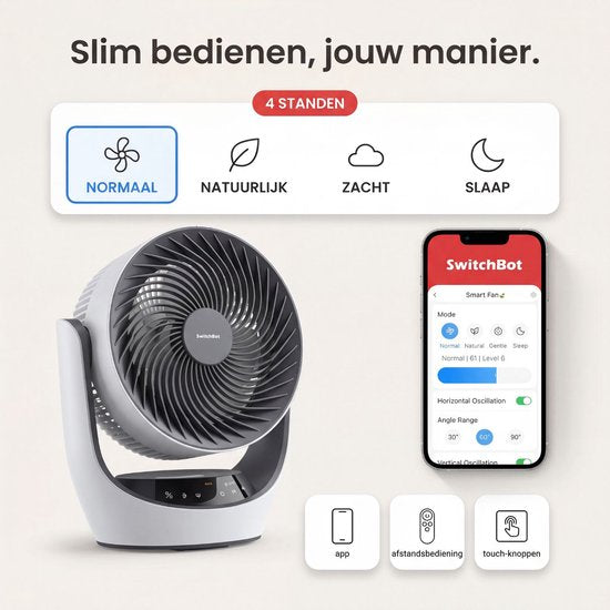 Ventilateur de table sans fil SwitchBot 22 dB - Ventilateur USB rechargeable ultra-silencieux avec application et télécommande - Circulation d'air silencieuse sur le bureau - 4 vitesses et minuterie - Blanc