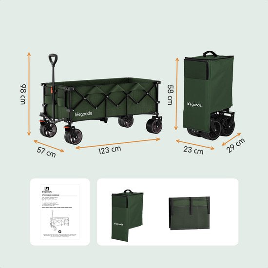 LifeGoods Wagon - XXL - pliable - 300L - 150KG de capacité de charge - vert