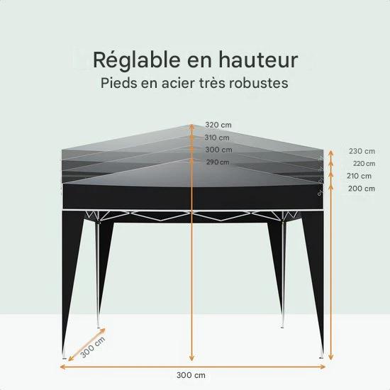 LifeGoods Party Tent Plus - Tente pliante - 3x3m - Montage facile - Armature renforcée - Imperméable - Sac de transport - Noir