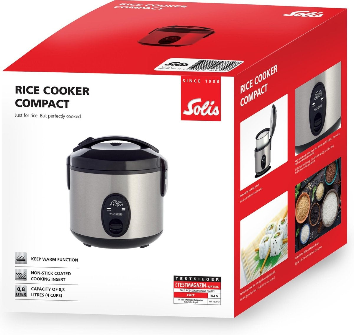 Solis Compact Rice Cooker 821 Cuiseur de riz - Cuiseur de riz - 4 Portions - Silver