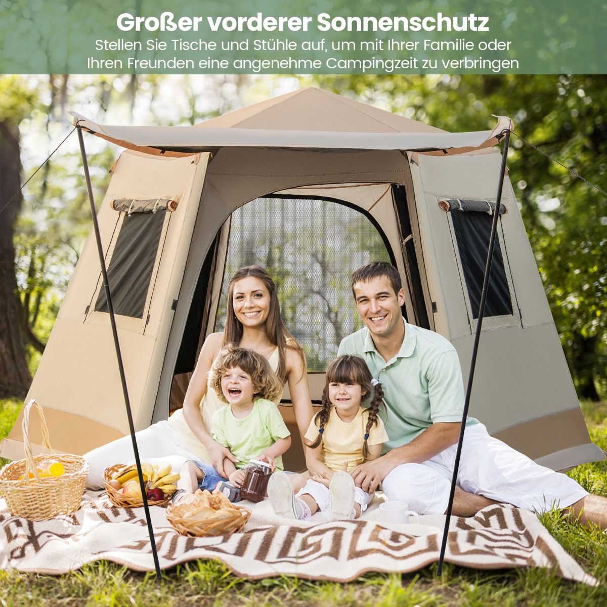 Tente de camping éphémère Coast - Montage automatique - Tente cabine à double paroi - Beige 330 x 270 x 200 cm