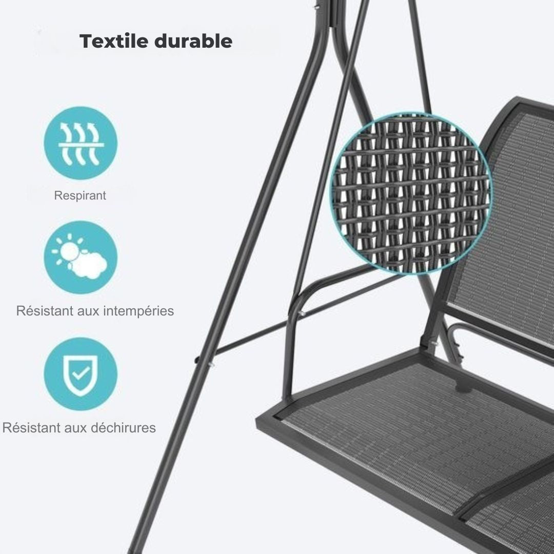 Balançoire LifeGoods - 3 places - jusqu'à 250KG - Toit inclinable - Parasol résistant aux UV - 172x104x162cm - Gris