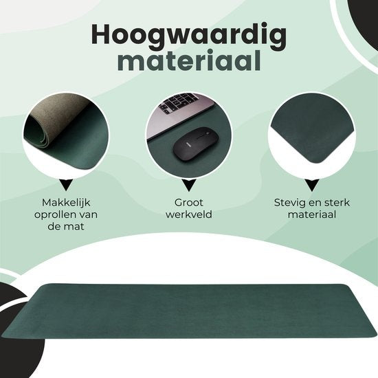 Tapis de bureau professionnel WURK - cuir synthétique - Organisateur de bureau - Accessoires de bureau - Comprend un clip pour câble - Tapis de souris XXL - 120x60 - Vert