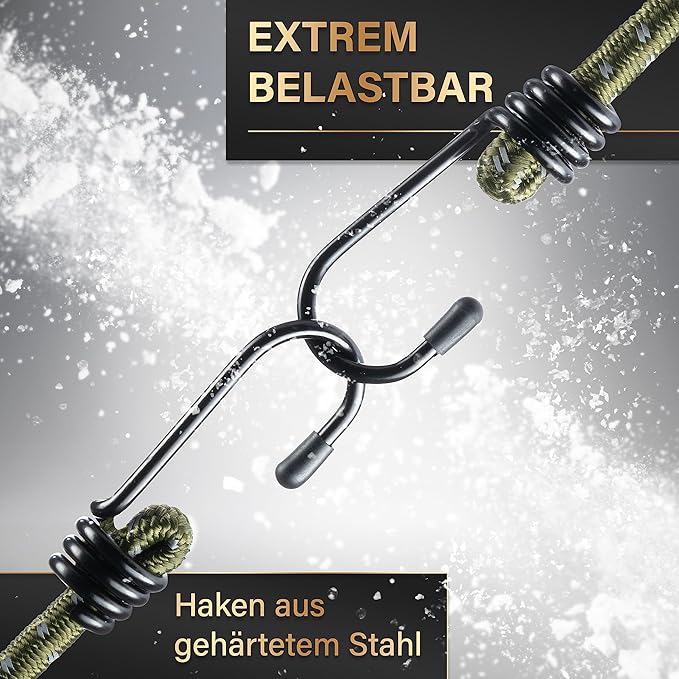 Heroism Lot de 10 sangles d'arrimage en caoutchouc avec crochets - testées TÜV/GS, élastiques, 30-100 cm, pour le transport, le camping et la sécurité