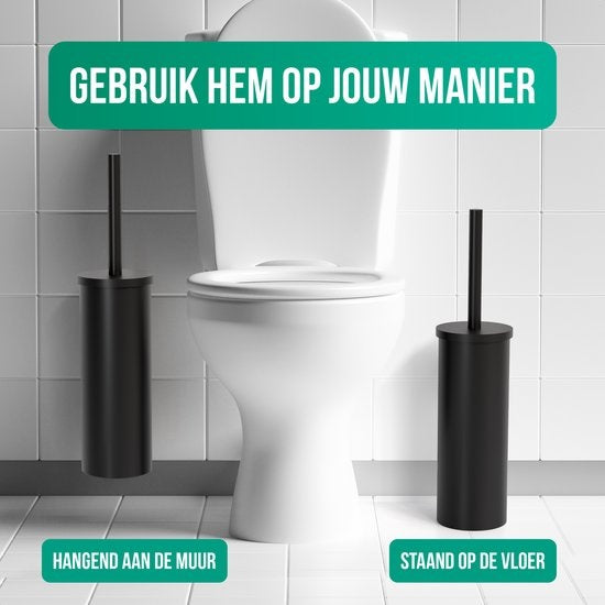Avalo Toilet Brush With Holder - Hanging - Stainless Steel Black - Toilet Brush With Holder