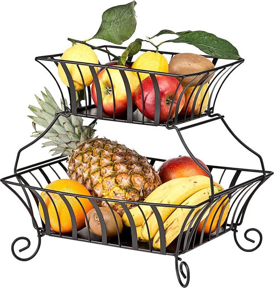 Chefarone Etagere - Etagere à fruits - Corbeille à fruits - Coupe à fruits - Panier à légumes - Rangement - 1 à 2 étages - Métal - Noir