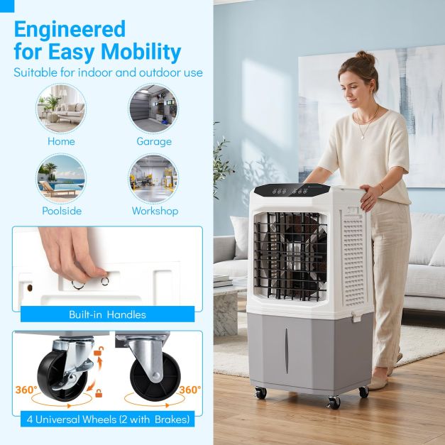 Climatiseur portable 3-en-1 Coast – 26 L – 45 x 33 x 88,5 cm – Blanc et gris
