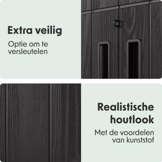 LifeGoods Garden Cabinet Vertical - 1340L - Armoire de rangement - Résistant à l'eau et aux UV - Coffre de jardin - Noir