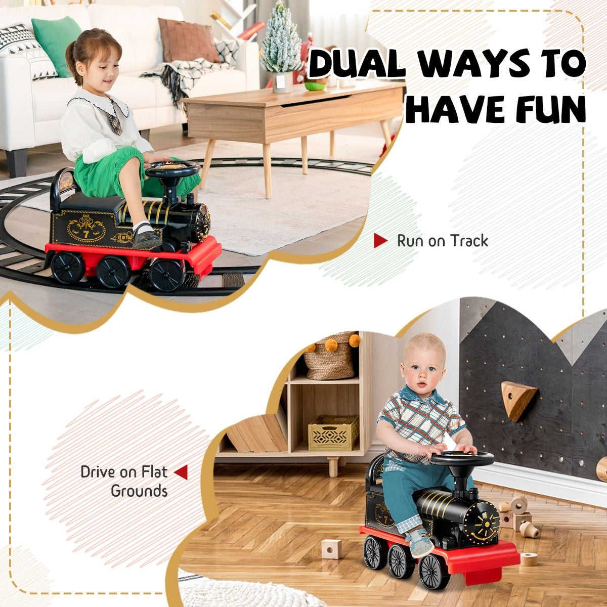 Coast 6V Tirette électrique pour enfants avec 16 rails pour les enfants de 3 ans Schwarz