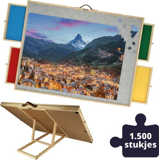 BREND BR-2224 Plateau de puzzle réglable avec 4 tiroirs pour 1500 pièces - Plateau de puzzle avec couvercle transparent - Table de puzzle avec feutre et système de rangement