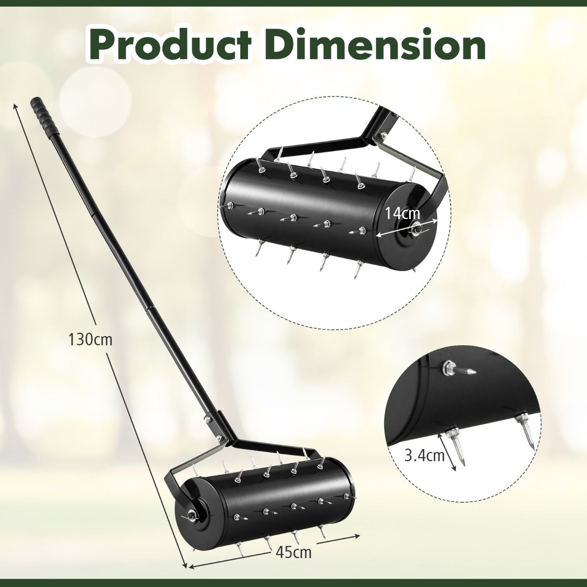 Coast Manual Lawn Aerator 44 x 128 cm - Black - Scarificateur à rouleau avec pointes et tambour remplissable