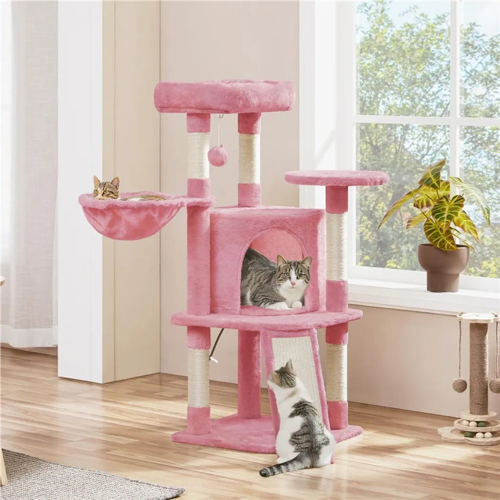 Yaheetech : Arbre à chat avec maison et plate-forme de repos - Rose pâle - 43,5 x 43,5 x 106 cm