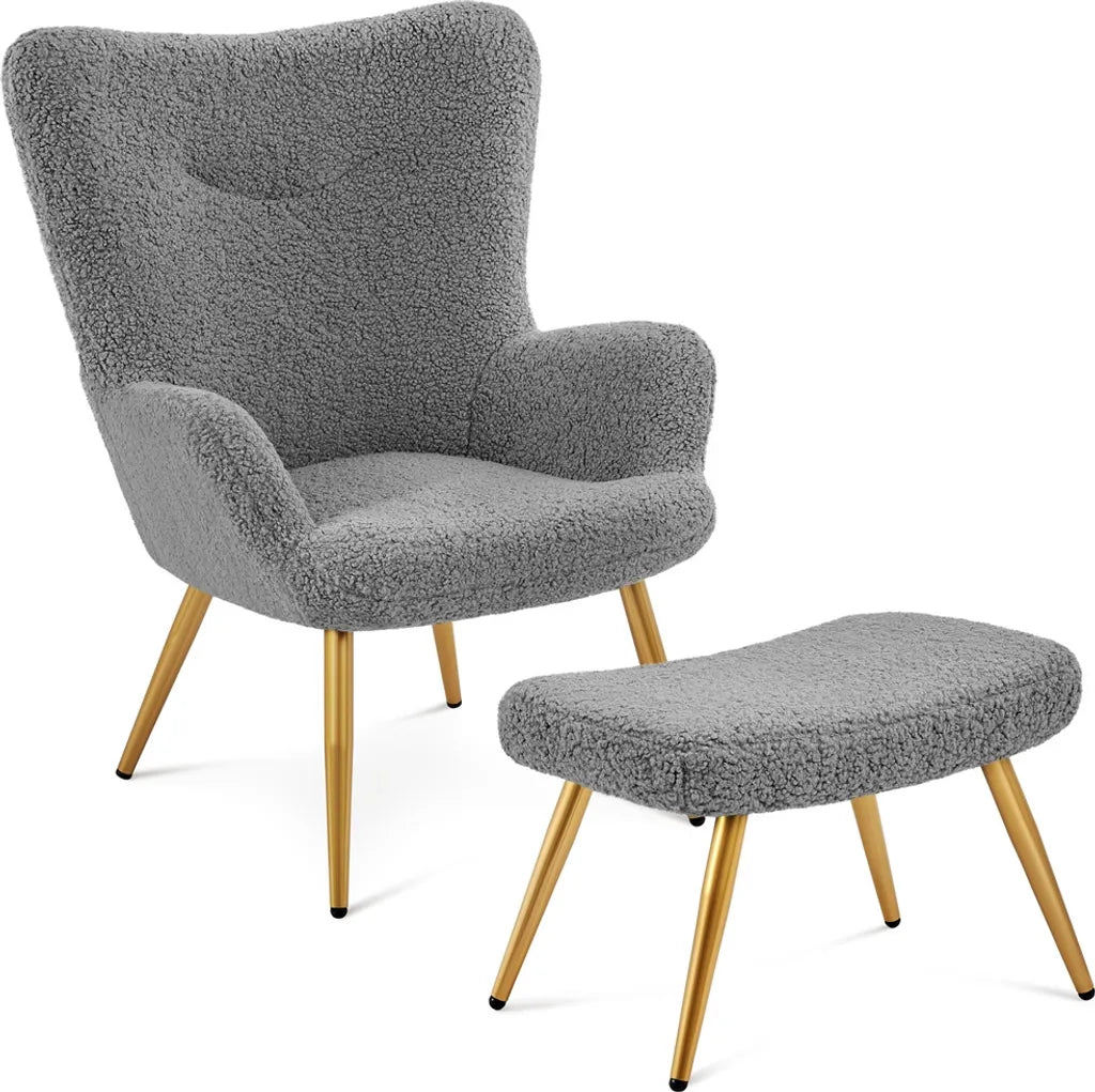 Yaheetech Wingback Chair - Tabouret - 70 x 67,5 x 97,5 cm - Gris