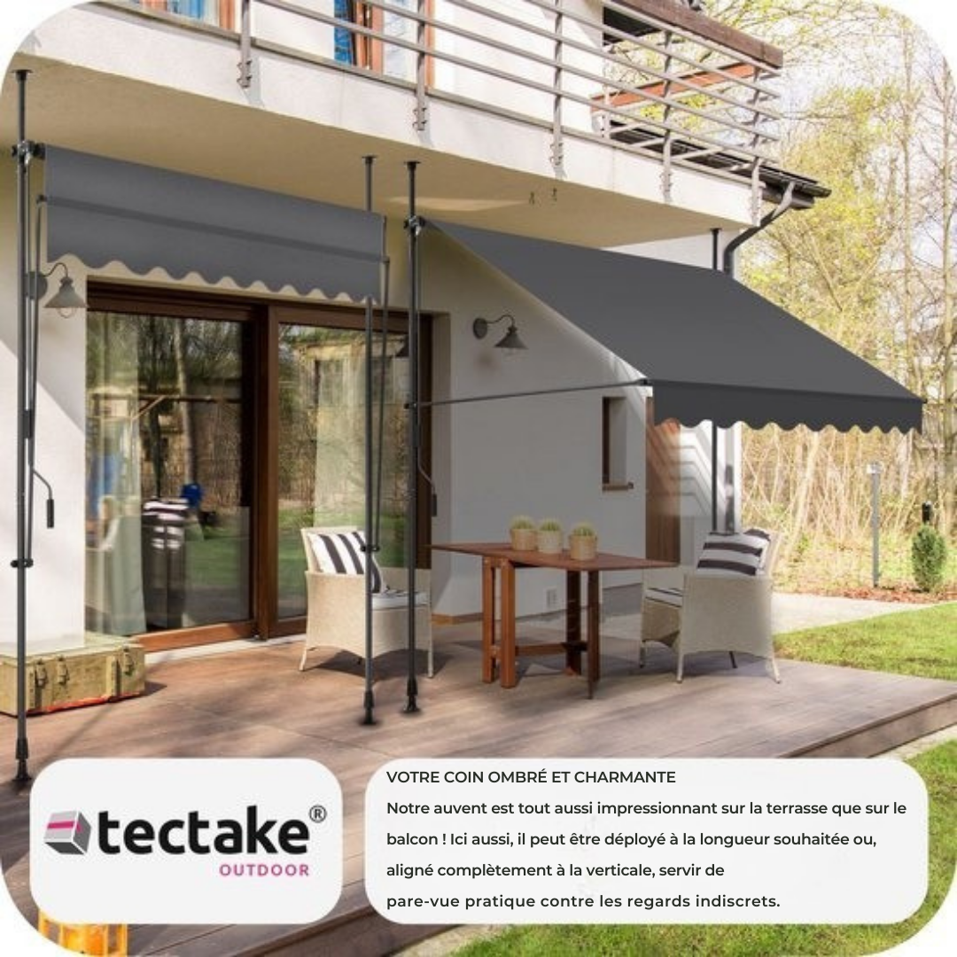tectake - store à pinces - parasol - store - réglable - store à pinces - parasol balcon - 400 x 180 cm - noir gris - store - 404970