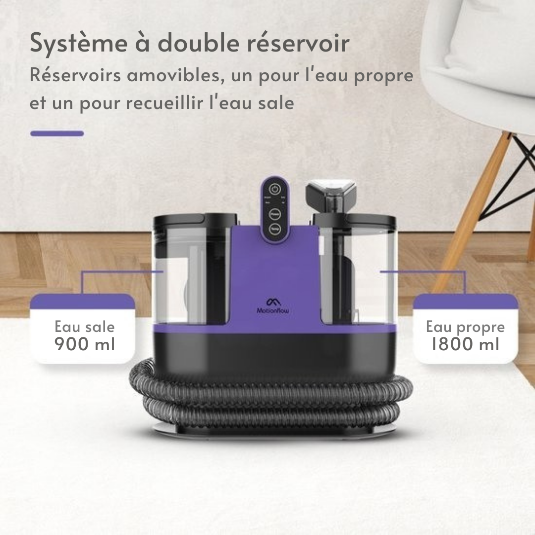 Nettoyeur de tapis  Motion - 4 en 1 - 1800 ml Réservoir d'eau - Auto-nettoyant - 40 x 28 x 38 cm - Violet