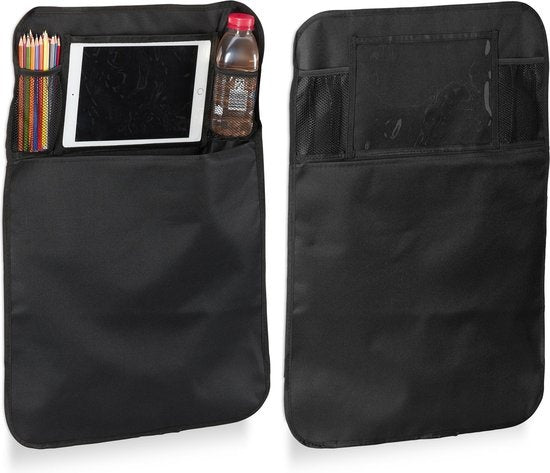 relaxdays organiseur de siège auto enfant - set de 2 pièces - 4 compartiments - protection - noir