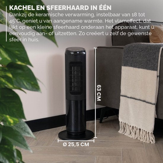 BREND BR-2222 Réchaud électrique avec chauffage d'ambiance et thermostat 18-45 °C - Réchaud à ventilateur en céramique - Chauffage avec fonction Swing - Minuterie - Noir