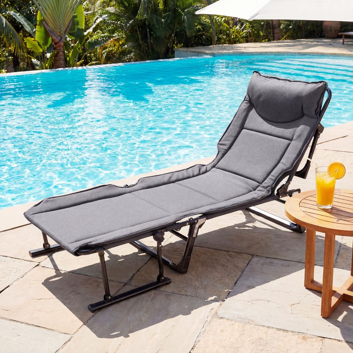 Lit de camping pliable Coast 3-en-1 - dossier réglable - appui-tête - gris et noir