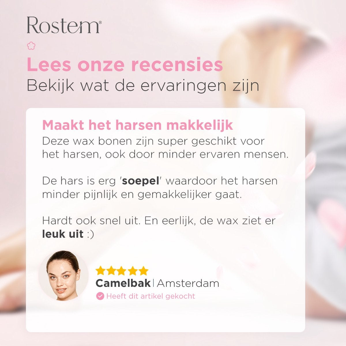 Rostem® Luxe Resin Beans - Hard Wax Beans - Hotwax - Wax Beans - Pink Rose 1KG - Incl. 10 Spatulas