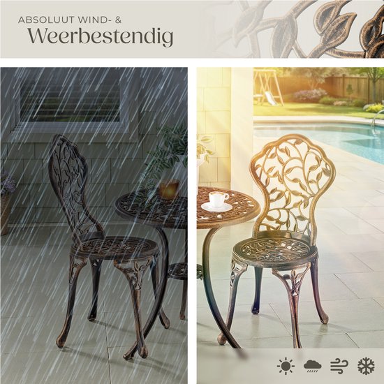 tectake® Ensemble bistro 2 personnes - Table bistro vintage avec 2 chaises bistro - Ensemble bistro en aluminium pour le jardin, la terrasse ou le balcon - Résistant aux intempéries - Couleur bronze