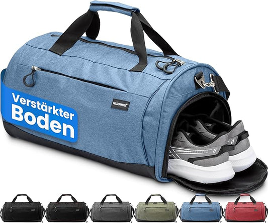 Herowerk Sac de sport avec compartiment à chaussures et compartiment humide, sac d'entraînement pour femmes et hommes, idéal comme sac de voyage, sac de fitness, sac d'entraînement ou sac de sport, bleu foncé, Sac de sport avec bandoulière