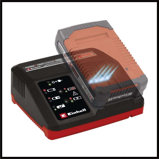 Chargeur rapide Einhell - Power X-Change - 18 V - Courant de charge : 4 A - Support mural intégré - Compatible avec toutes les batteries Power X-Change