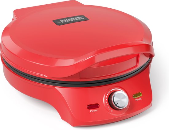 Princess Pizza Maker 115007 - Four à pizza - Thermostat réglable jusqu'à 220 °C - Rouge - Ø 30 cm - Peut également servir de grill de table - Pour les pizzas fraîches et surgelées